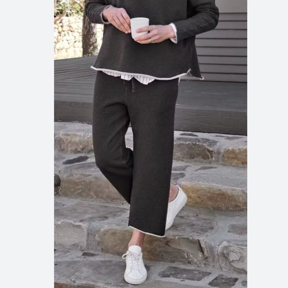 Frank & Eileen CATHERINE Triple Fleece Wide Leg Crop Sweatpants Size: S Moss